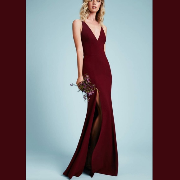 Dress the Population Dresses & Skirts - Dress the Population Iris Slit Crepe Gown Burgandy